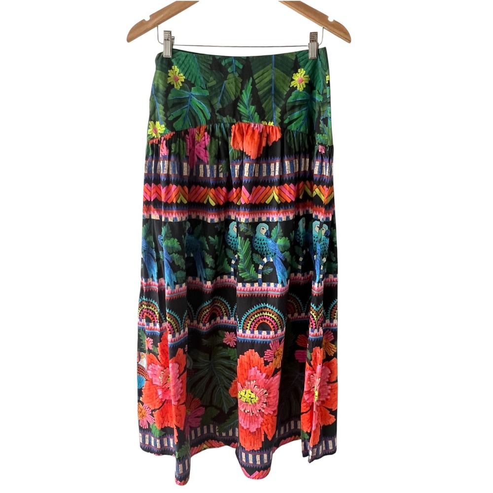 Farm Rio Anthropologie Maxi Skirt M Tropical Floral Geometric Cotton Boho